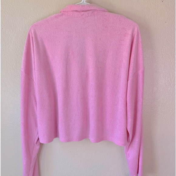 Out From Under BarbieCore Bubblegum Pink Terry Cloth Collared Crop Top Size L - Picture 2 of 3